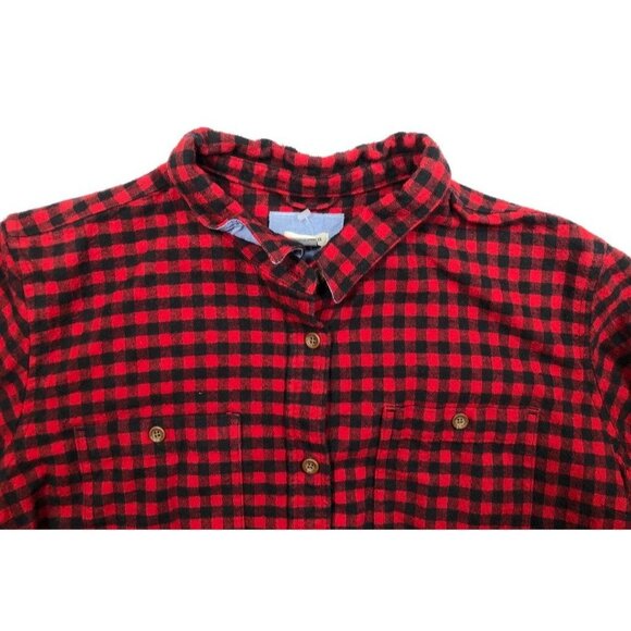 L.L. Bean Cotton Flannel L/S Shirt Red Black Plaid Button Front Preppy Womens XL - Picture 3 of 8